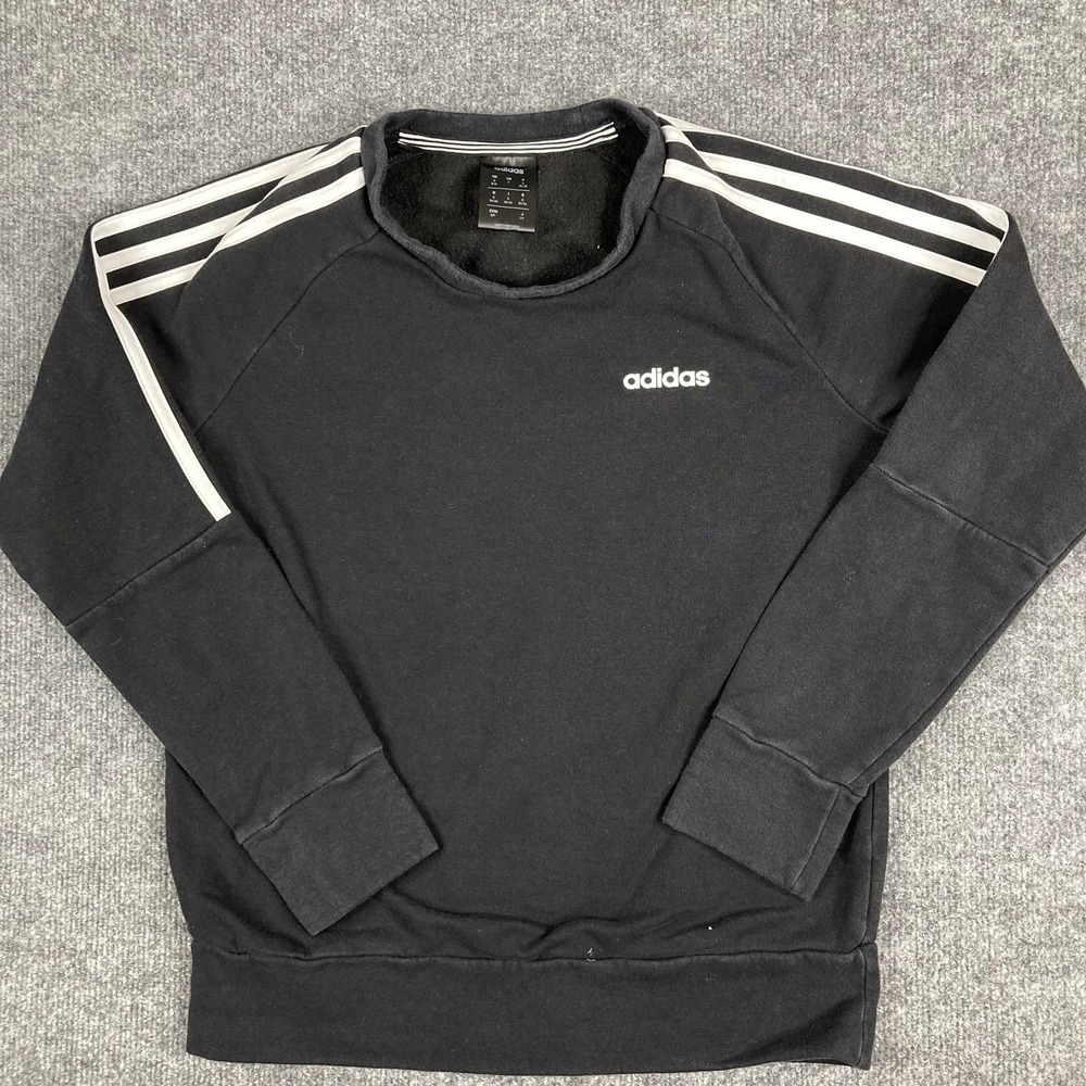 Adidas Sweatshirt Womens Size S Black Crewneck 3‎ Stripe Logo Pullover Casual